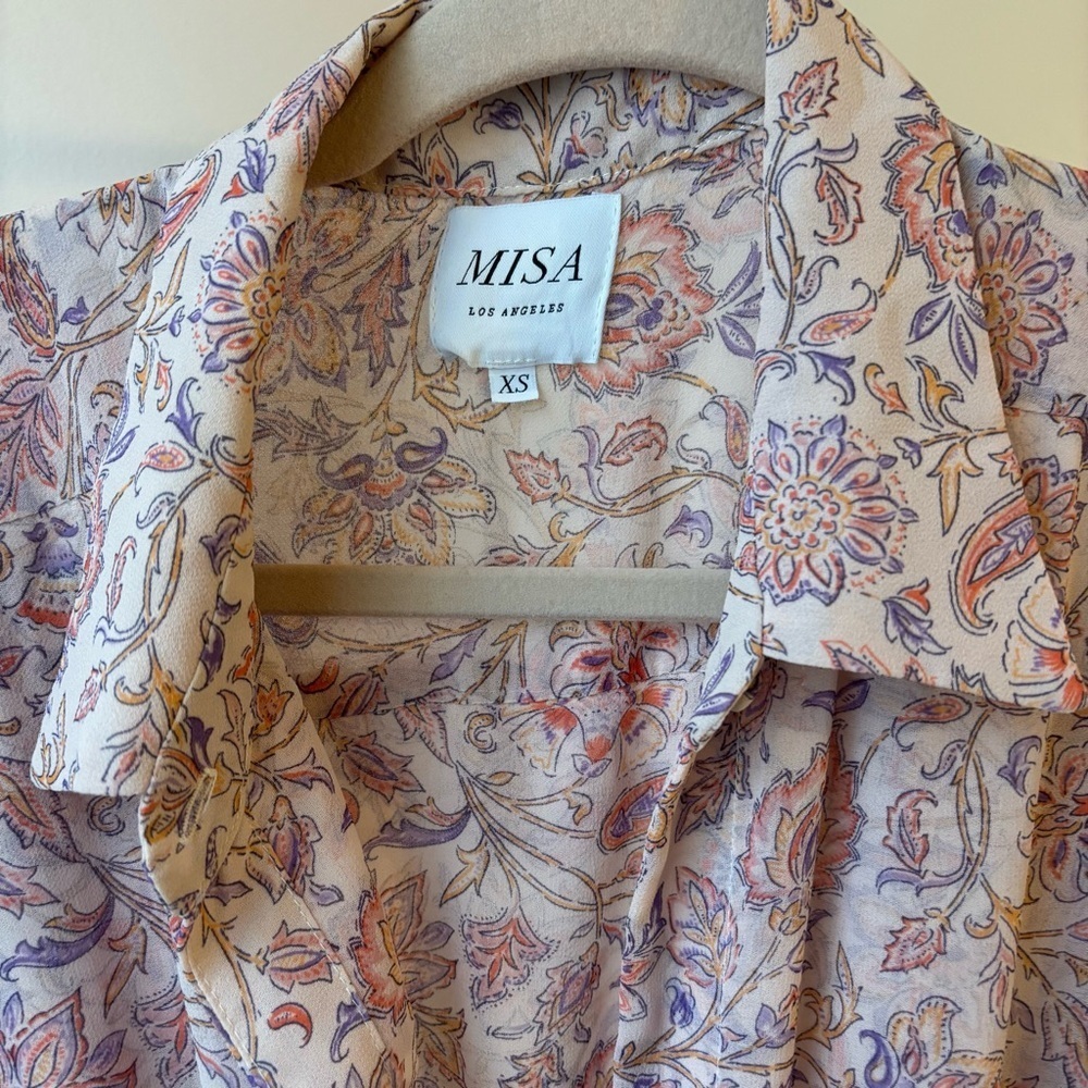 MISA Los Angeles Blush Pink Floral Maxi Dress XS Tiered Puff Sleeve Boho Prairie - Picture 4 of 7